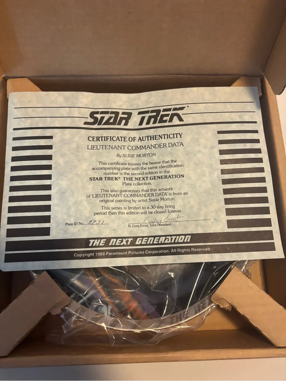 Star Trek R. J. Ernst Collector Plate Data Silver Lined W/ COA